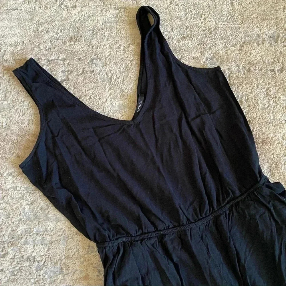 Forever 21 Black Skinny Leg Jumpsuit Sleeveless Solid Black Rayon: Large - Picture 2 of 10